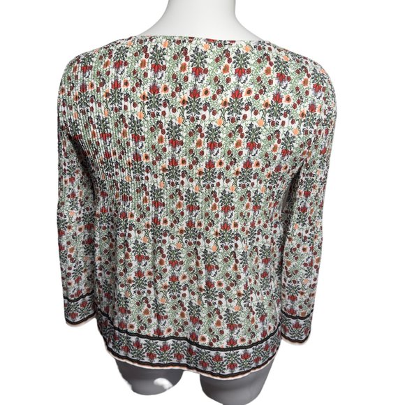 Max Studio White Flowy Floral Peplum Peasant Boho Crewneck Top Size Large - Picture 8 of 11